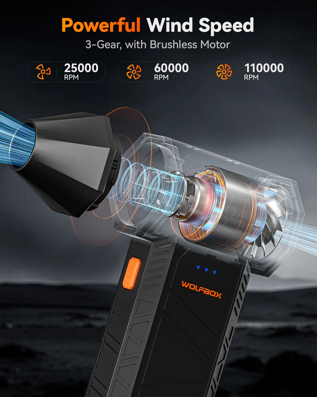 MF50 Electric Air Duster Air Blower-110000Rpm Super Power, Rechargeable 3-Gear Brushless Motor for Car/Pc/Home/Outdoor